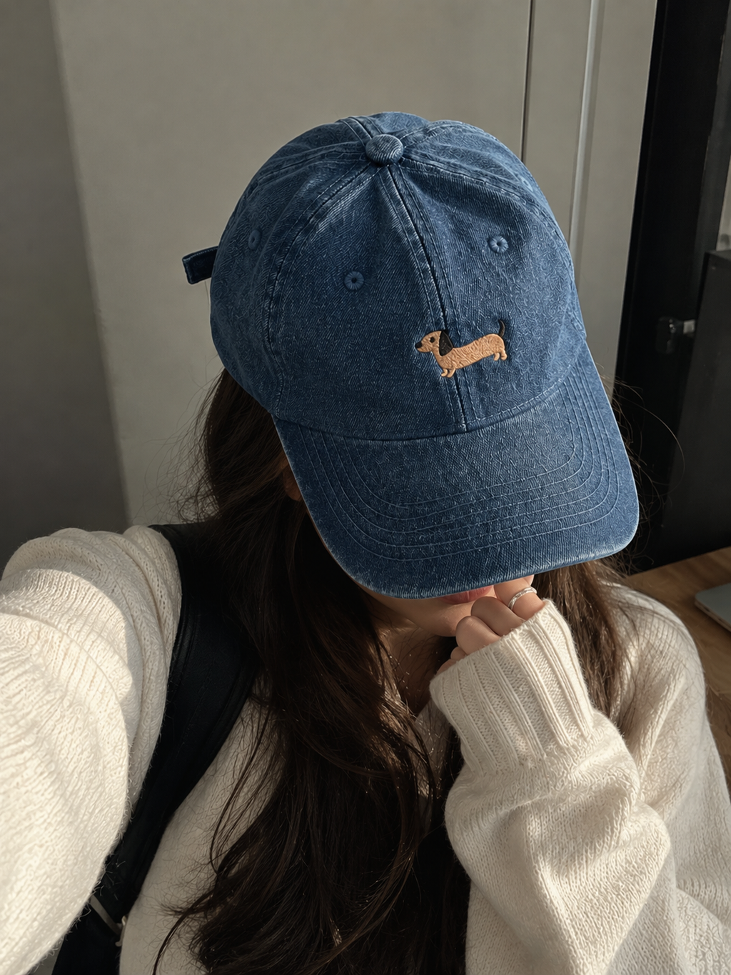Denim Dachshund Embroidered Cap