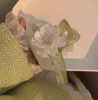 Green with White Flower Hair Clip / Clawclip