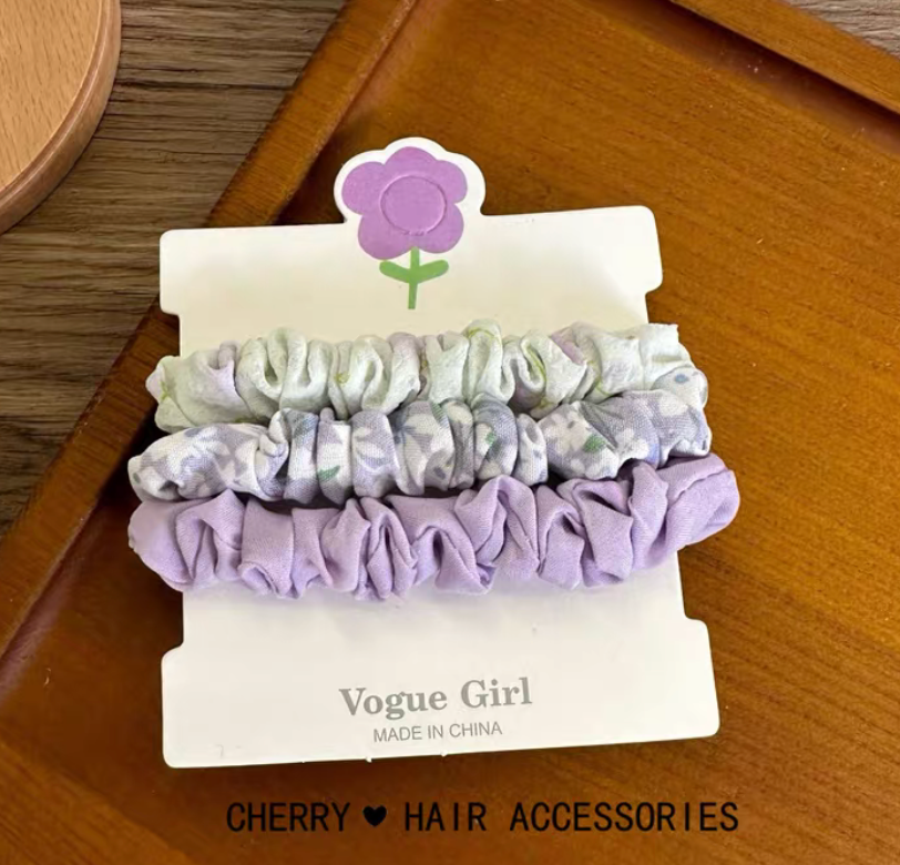 Lavender Floral Scrunchies – Set of 3